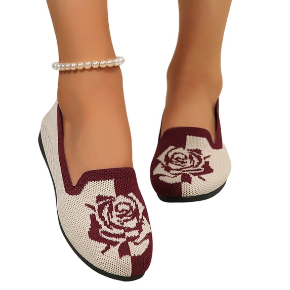 Domzle Ladies Breathable Mesh Low Cut Flat Shoes Casual Versatile Plus Size Spring Summer Comfortable Wine 40