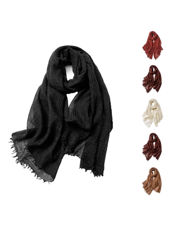 Lightweight Faux Wool Blend Scarf for Women – All Season Travel Shawl Wrap with Fringe, Soft Gauze Feel Scarf Black