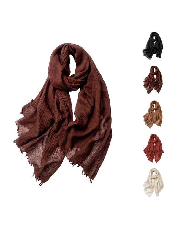 Lightweight Faux Wool Blend Scarf for Women – All Season Travel Shawl Wrap with Fringe, Soft Gauze Feel Scarf Brown
