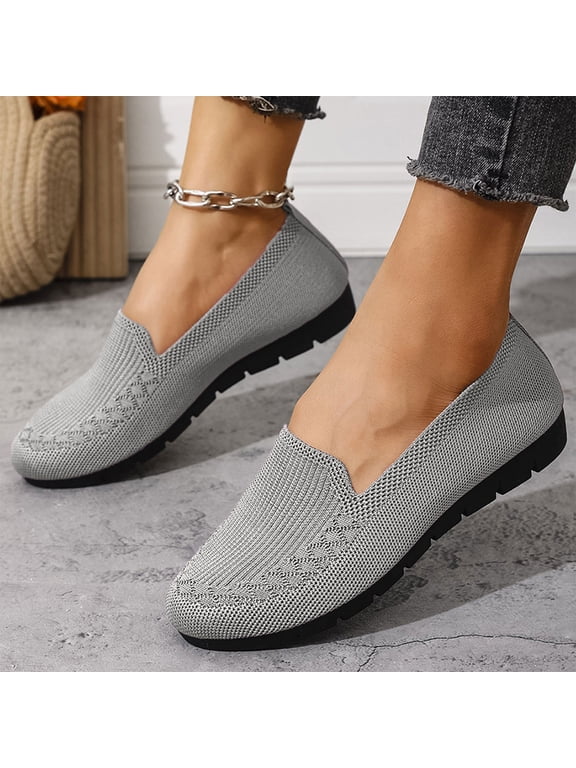 Loafers for Women Knitted Loafer Casual Comfortable Slip On Flats Work Business Walking Shoes Gray 38