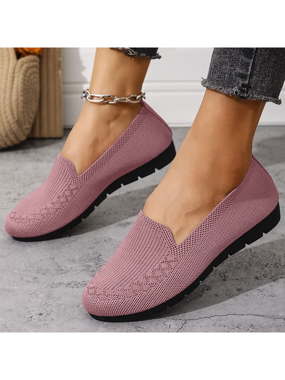 Loafers for Women Knitted Loafer Casual Comfortable Slip On Flats Work Business Walking Shoes Pink 38