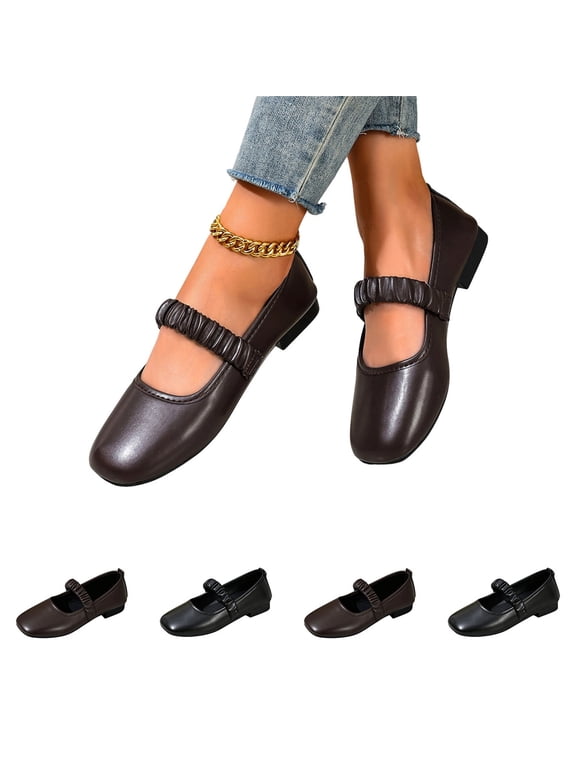 Mary Jane Ballet Flats for Women Square Toe Strap Ballerina Flats Ballet Flats with Studded Strap Black