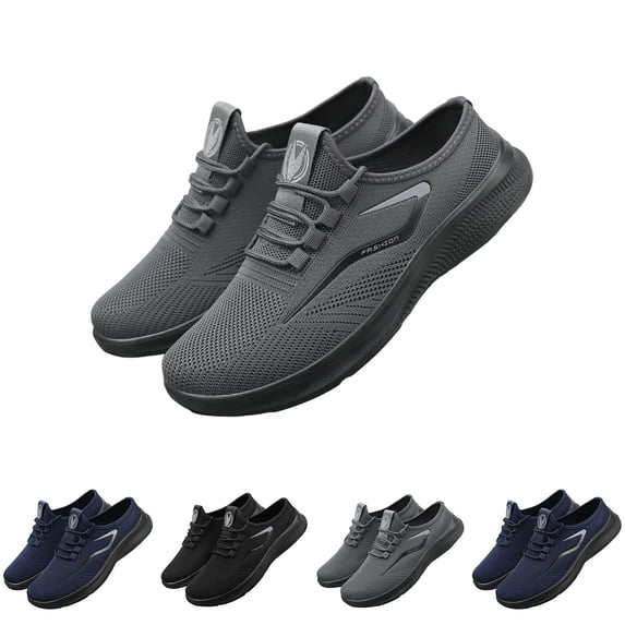Domzle Men Orthopedic Shoes with Arch Support Slip-On Wide Width Non-Slip Sole Lightweight Breathable Mesh Athletic Sneakers Black