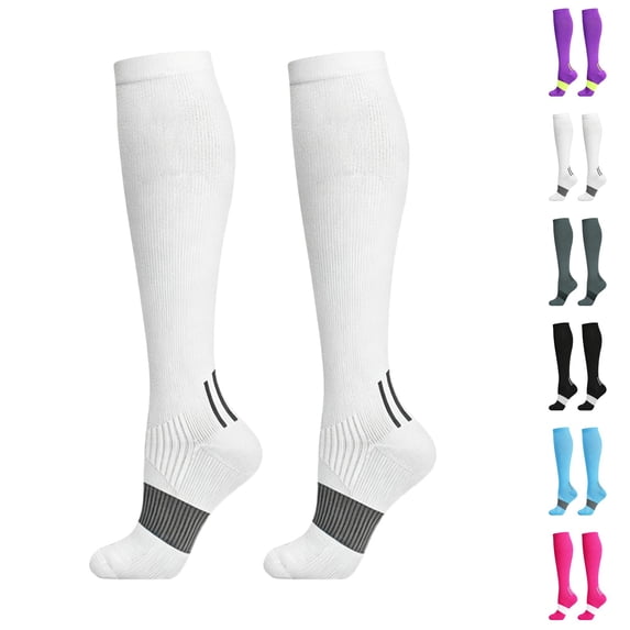 Domzle Men's Athletic Run Cushion Over-the-Calf Tube Socks Running, Work and Daily Wear. White