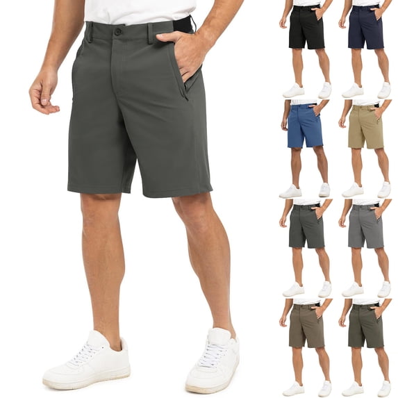 Domzle Men's Classic Fit Golf Shorts with Pockets Stretch Dress & Casual Business Quick-Dry, Lightweight Comfort Fit Khaki XL