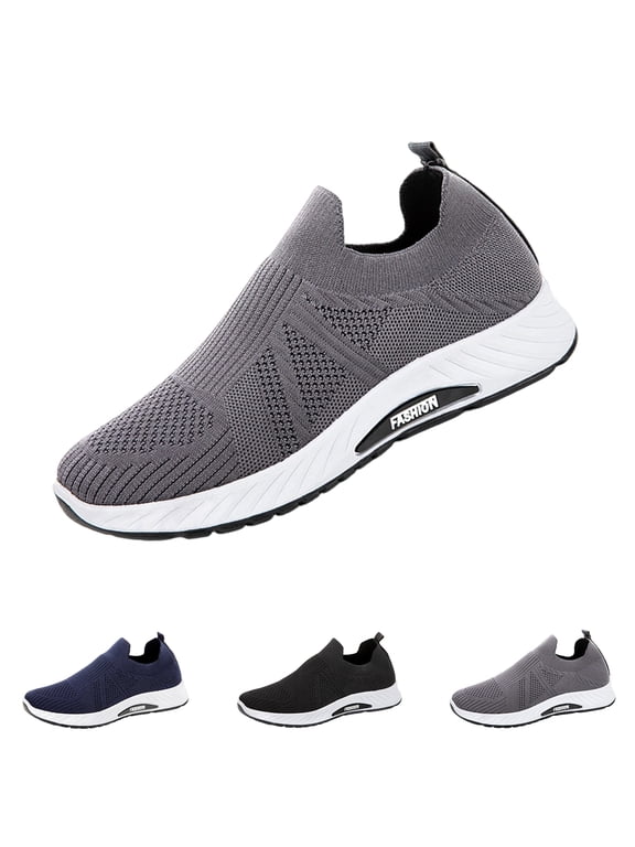 Men's Hands-Free Slip On Walking Shoes Non Slip Sock Casual Air Cushion Fashion Sneakers Lightweight Comfortable Tennis Workout Athletic Gym Running Shoes Gray