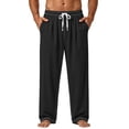 thumbnail image 1 of Domzle Men's Lightweight Pajama Pants Soft Lounge Sleep Joggers Adjustable Drawstring & Pockets All-Season Sleepwear Black L, 1 of 5