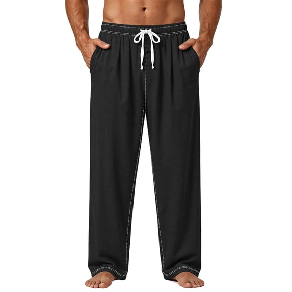 Domzle Men's Lightweight Pajama Pants Soft Lounge Sleep Joggers Adjustable Drawstring & Pockets All-Season Sleepwear Black L