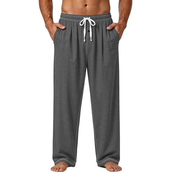Domzle Men's Lightweight Pajama Pants Soft Lounge Sleep Joggers Adjustable Drawstring & Pockets All-Season Sleepwear Dark Gray 3XL