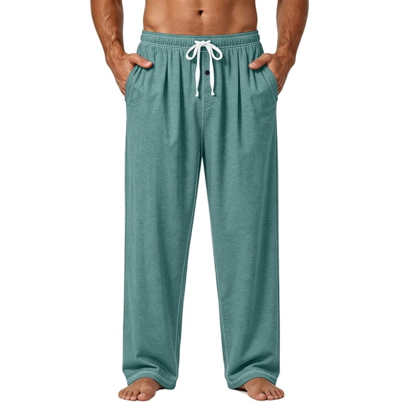 Domzle Men's Lightweight Pajama Pants Soft Lounge Sleep Joggers Adjustable Drawstring & Pockets All-Season Sleepwear Turquoise 2XL
