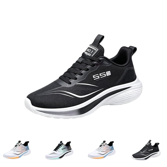 Domzle Men's Lightweight Running Shoes, Breathable Mesh Athletic Sneakers, Lace Up Cushioned Casual Walking Shoes for Workout Training Black
