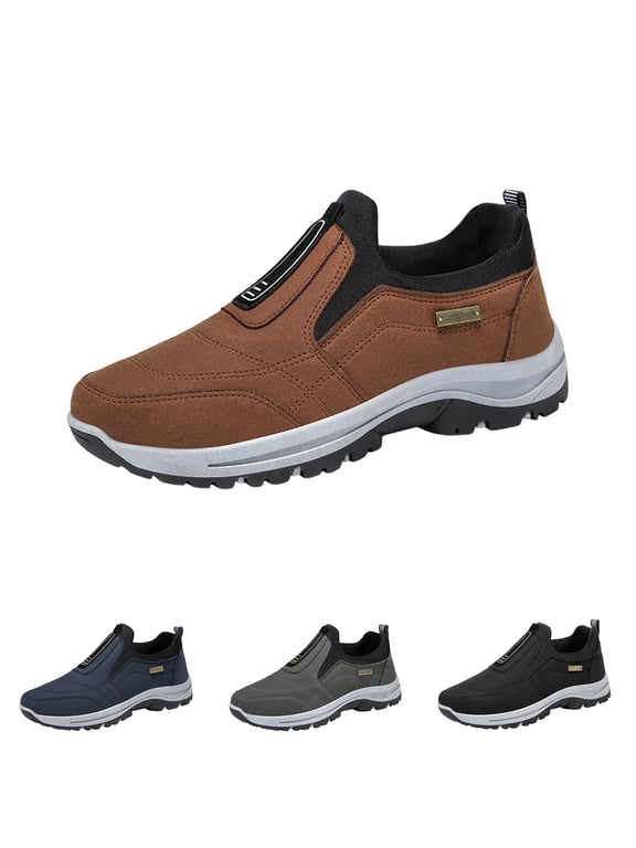 Men's Orthopedic Walking Loafers Comfortable Slip On Low-top Safety Hiking Sneakers Breathable Casual Waterproof Non-Slip Boat Shoes Coffee