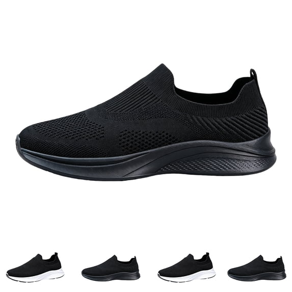 Domzle Men's Ultra Smooth Step Slip-in Sneakers Comfortable, Non-Slip, Memory Foam,Fit for Daily Walking Black