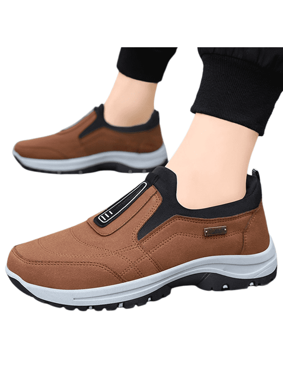 Men's Wide Slip-On Hiking Shoes Walking Loafers with Arch Support | Non-Slip Sneakers with Wide Toe Box & Cushioned EVA Midsole for Wide Feet, Flat Feet & Everyday Comfort Coffee