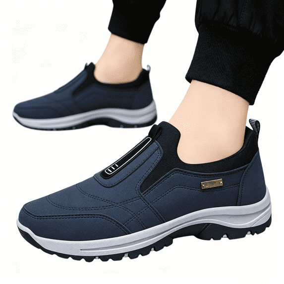 Domzle Men's Wide Slip-On Hiking Shoes Walking Loafers with Arch Support | Non-Slip Sneakers with Wide Toe Box & Cushioned EVA Midsole for Wide Feet, Flat Feet & Everyday Comfort Blue