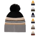 thumbnail image 1 of Domzle Men's and Women's Color Block Beanie with Faux Fur Pom Large Sized Modern Winter Fashion Stretch Knitted Hat Black, 1 of 4