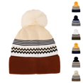 thumbnail image 1 of Domzle Men's and Women's Color Block Beanie with Faux Fur Pom Large Sized Modern Winter Fashion Stretch Knitted Hat Brown, 1 of 3