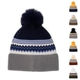 thumbnail image 1 of Domzle Men's and Women's Color Block Beanie with Faux Fur Pom Large Sized Modern Winter Fashion Stretch Knitted Hat Gray, 1 of 3