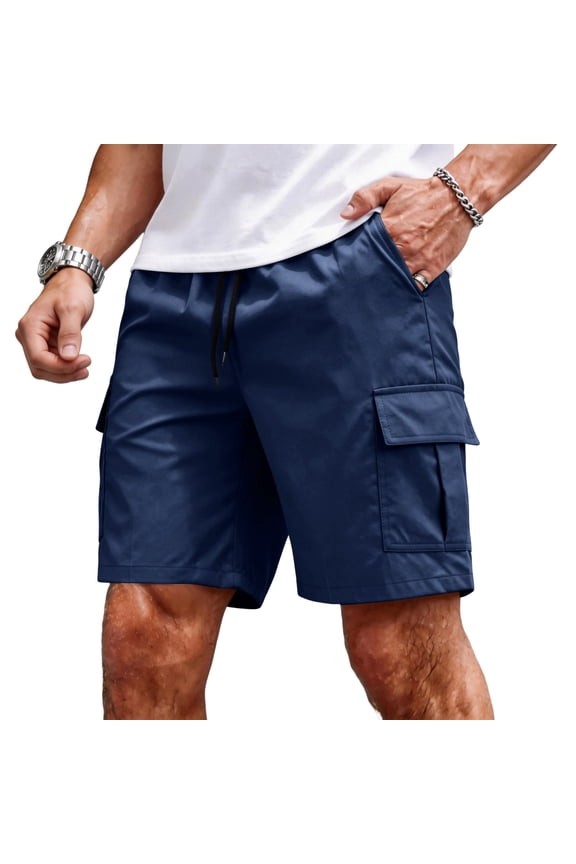 Mens Cargo Cotton Twill Cargo Shorts Drawstring Stretch Elastic Waist Casual Work Short with Pockets Navy XL
