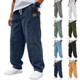 thumbnail image 1 of Domzle Mens Corduroy Pants Casual Baggy Pants Wide Leg Loose Fit Joggers Sweatpants Elastic Waist Drawstring with Pockets Blue 2XL Sweatpants, 1 of 7