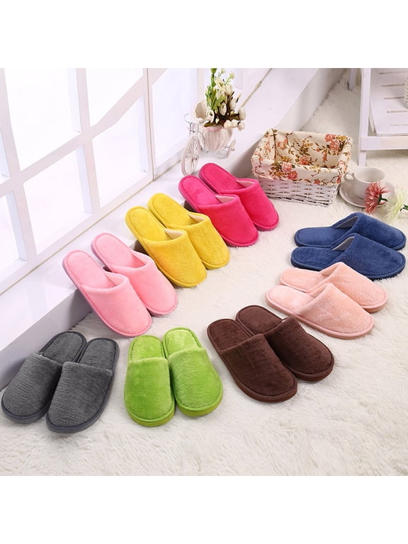 Mens Fuzzy Slippers, Soft Plush House Shoes with Anti-Slip Sole, Comfortable Indoor Spa Slippers Navy