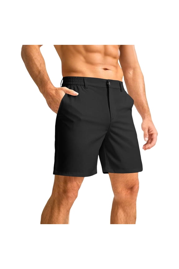 Mens Golf Shorts Work Dress Shorts Casual Flat Front Hybrid Short Lightweight Quick Dry Water Resistant Black 2XL