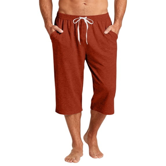 Domzle Mens Gym Shorts Carpi Drawstring Baggy Long Athletic Shorts Lightweight Below Knee Exercise SweatShorts with Pockets Ginger 2XL Sweat Shorts