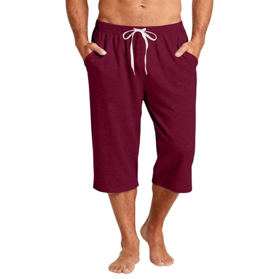 Domzle Mens Gym Shorts Carpi Drawstring Baggy Long Athletic Shorts Lightweight Below Knee Exercise SweatShorts with Pockets Wine XL Sweat Shorts