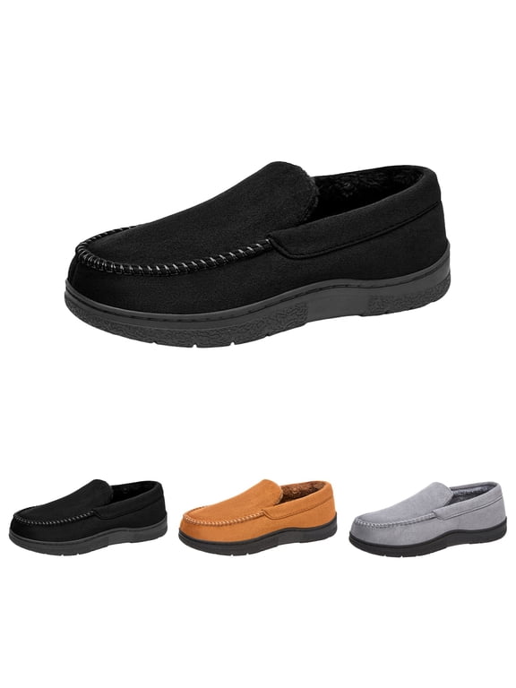 Mens Winter -Lined Boots ,Memory Foam House Shoes with Rubber Indoor Outdoor Sole,for Daily Wear Black -BG59