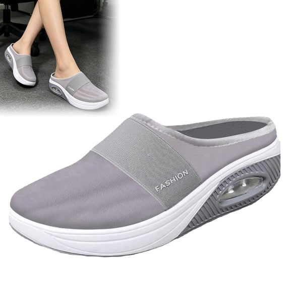 Domzle Mules for Women 2026 Backless Walking Sneakers Summer Slip-On Mule Shoes Mesh Cushion Orthopedic Shoes with Arch-Support Open Back Slip On Shoes Breathable Slippers Toe Slides Gray 41