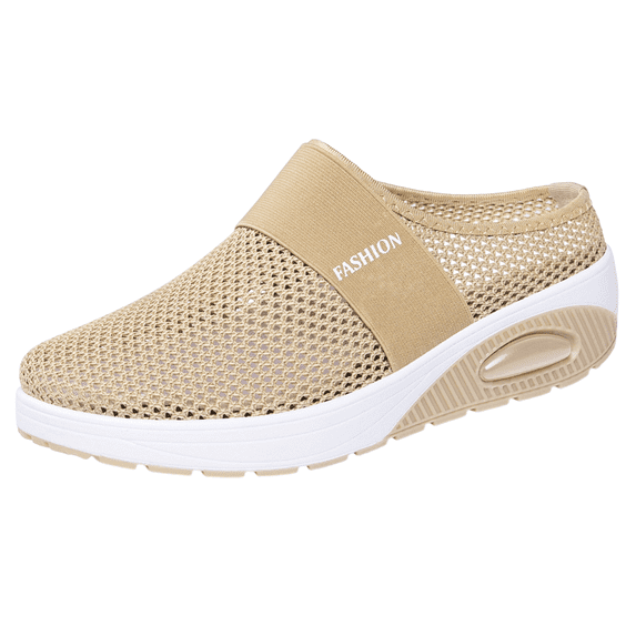 Domzle Mules for Women 2026 Shoes Slip on Sneakers Knit Flats Lightweight Breathable Comfortable Walking Shoes Khaki 40