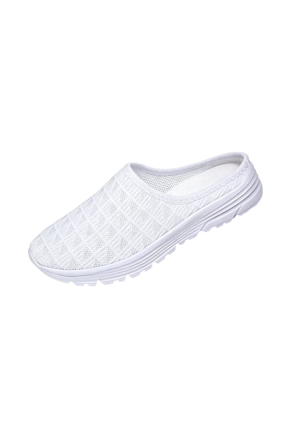 Mules for Women Shoes Slip on Sneakers Knit Flats Lightweight Breathable Comfortable Walking Shoes White 36