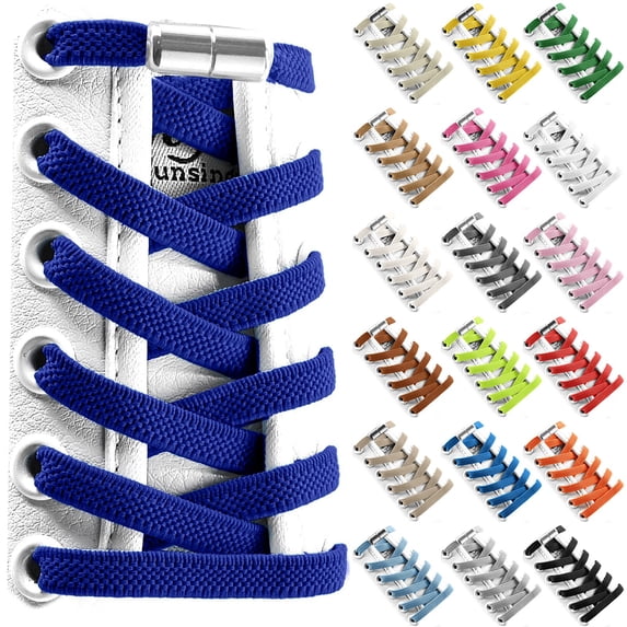 Domzle No Tie Flat Shoe Laces for Sneakers Metal Lock Shoelaces Without Ties Elastic Widened Flat No Tie Shoelace For Shoes Khaki