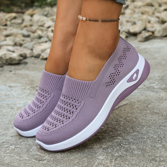 Domzle Orthopedic Breathable Mesh Slip On Shoes for Women Casual Shoes Arch Support Breathable Mesh Sneakers Light Purple Wide 6.5