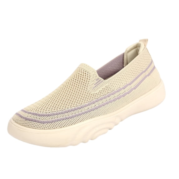 Domzle Orthopedic Loafer Sneakers for Women 2026 with Arch Support Breathable Knit Mesh Slip Soft Walking Shoes Wide Width Slip on Comfortable Toe Tennis Sneaker Beige 40