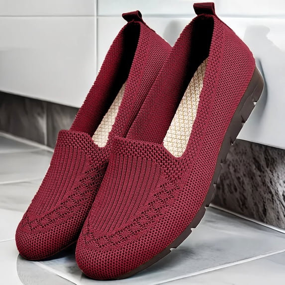 Domzle Orthopedic Loafers for Women Comfort Slip On Walking Shoes Knit Dressy Comfortable Business Casual Work Flats Shoes Red