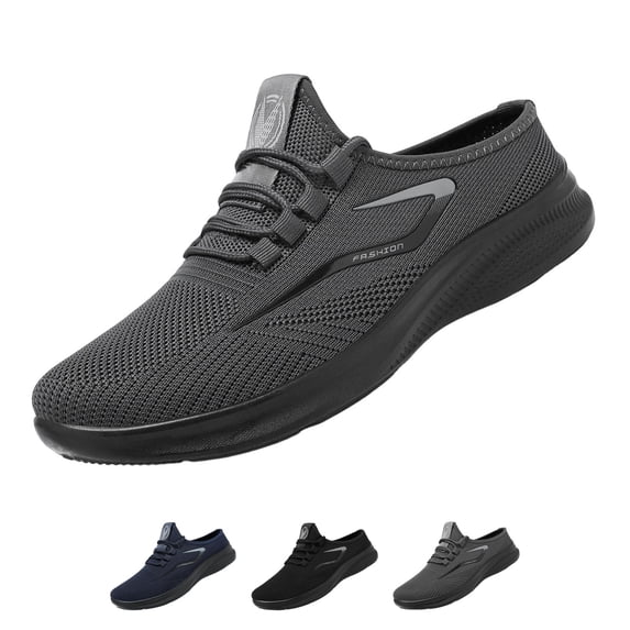 Domzle Orthopedic Shoes for Men Arch Support Slip On Wide Width Sneakers Non-Slip Sole Lightweight Running Shoes Breathable Mesh Outdoor Walking Shoes Gray