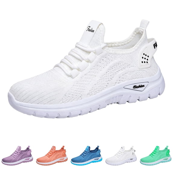 Domzle Orthopedic Shoes for Women Arch Support Hands Free Walking Sneakers Breathable Slip on Non Slip Walking Shoes Mesh Stretch Comfortable Shoes Saffron