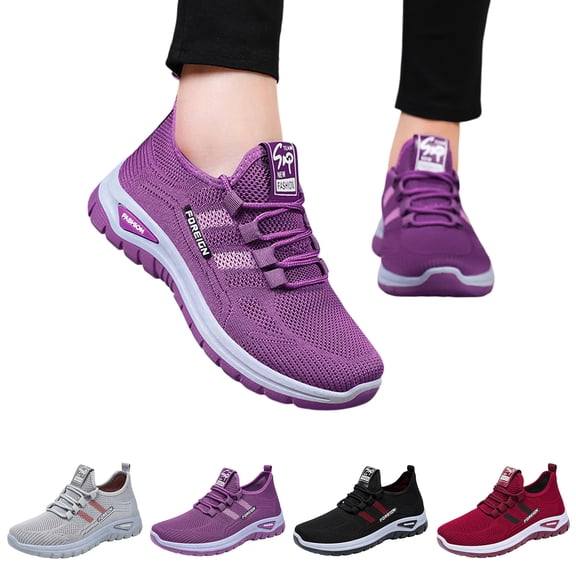Domzle Orthopedic Shoes for Women with Arch Support Slip On Golf Shoes Non Slip Wide Width Mesh Stretch Breathable Knitted Sneakers Soft Running Walking Orthopedic Shoes Gray