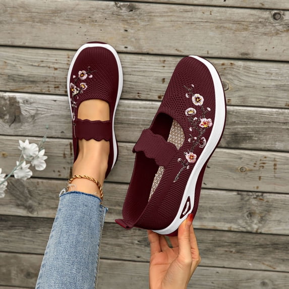 Domzle Orthopedic Shoes for Women Wide Width Breathable Comfortable Lightweight Slip on Sneakers Non Slip Arch Support 2026 New Women Walking Shoes Red 39