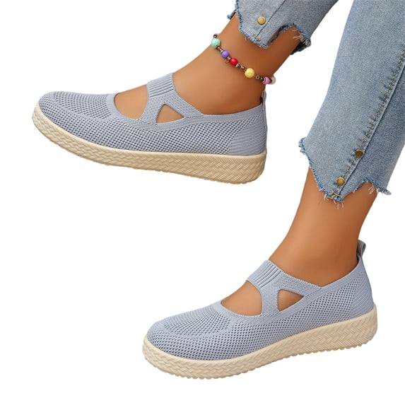 Domzle Orthopedic Shoes for Women Wide Width Breathable Knit Slip On Walking Sneakers with Arch Support Comfortable Lightweight Non Slip Casual Work Shoes Gray 39