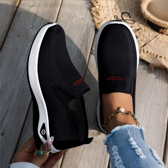 Domzle Orthopedic Shoes for Women, Women Wide Width Breathable Walking Slip on Sneakers, Lightweight Arch Support Slip on Shoes, Orthopedic Breathable Non Slip Shoe Black 9 Wide