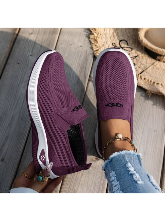 Orthopedic Shoes for Women, Women Wide Width Breathable Walking Slip on Sneakers, Lightweight Arch Support Slip on Shoes, Orthopedic Breathable Non Slip Shoe Vermilion 6.5 Wide