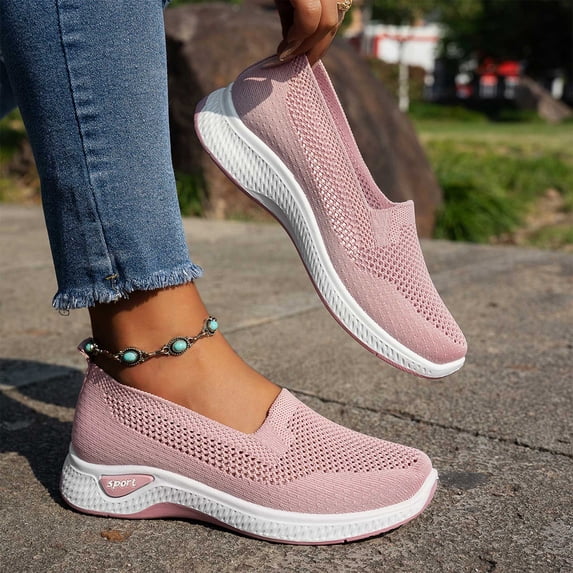 Domzle Orthopedic Shoes for Women Slip-On Flats Wide Toe Box Casual Sneakers Walking Shoes Non Slip All Season Pink 37