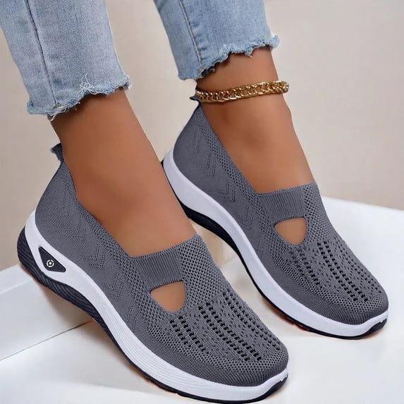 Domzle Orthopedic Shoes for Women Wide Width Breathable Walking Comfortable Slip on Sneakers Non Slip Arch Support Slip on Shoes Dark Gray