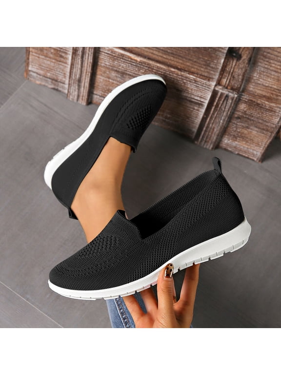Orthopedic Shoes for Women, Women Wide Width Breathable Walking Comfortable Slip On Sneakers Black 8.5 Wide