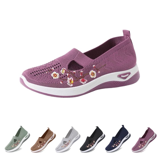 Domzle Orthopedic Shoes for Women,Women Wide Width Breathable Walking Comfortable Slip on Sneakers,Non Slip Arch Support Slip on Shoes Purple