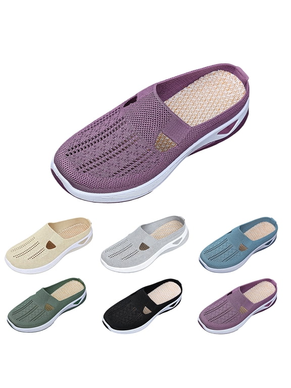 Orthopedic Shoes for Women - Woven Breathable Walking - Arch Support Walking Shoes - Women's Soft Mesh Comfort Wedge Black