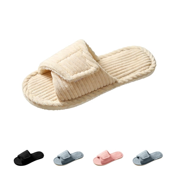 Domzle Orthopedic Slippers for Women Arch Support House Shoes Adjustable Memory Foam Slippers Open Toe Bedroom Indoor Shoes Beige