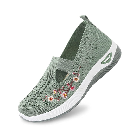 Domzle Orthopedic Walking Shoes Womens 2026 Breathable Soft Sneaker Arch Support Slip On Wide Sports Shoes Green 41